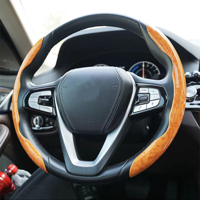Four Seasons Universal Ebony Steering Wheel Protection Card Cover Handle Cover Peach Wood Grain Steering Wheel Cover Card Cover Cross-Border Car Supplies