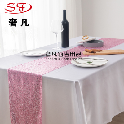 Amazon 3mm Sequin Tablecloth Full Embroidery Gold Silver Flash Table Runner Cross-Border Ins European-Style Work Tablecloth