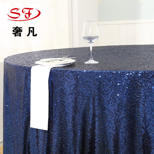 Cross-Border Christmas Solid Color Wedding Party Sequin Embroider Tablecloth Hotel Restaurant Navy Blue Sequined round Tablecloth