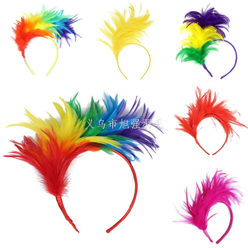 European and American Colorful Feather Headwear Halloween Headband Party Carnival Holiday Watch Performance Jockey Club Ball Hair Accessories