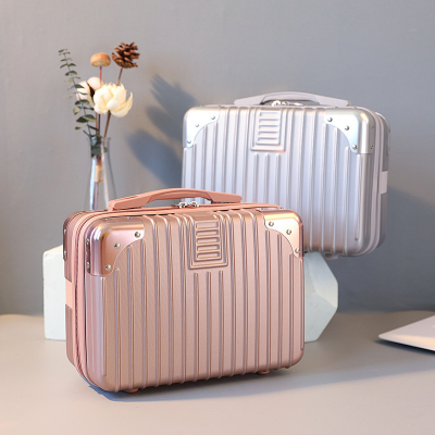 Retro Aluminum Corner Portable14Inch Cosmetic Case Storage Trolley Case Travel Suitcase Suitcase Bag