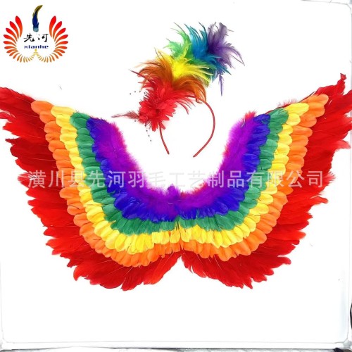 彩虹色蝴蝶羽毛天使翅膀 万圣节狂欢节舞台表演车展走秀