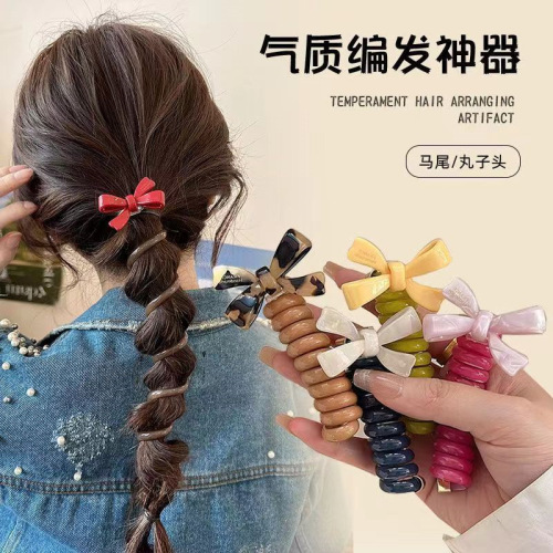 兰兰饰品蝴蝶结少女电话线发圈高马尾固定泡泡辫编发神器发