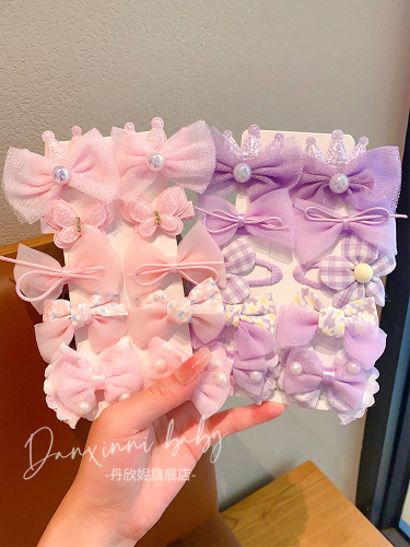 兰兰饰品儿童彩色甜美蝴蝶结发夹套装前额碎发侧边夹发卡女孩公主