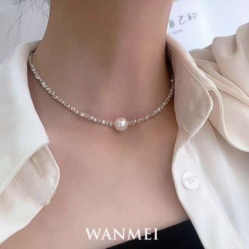 2023 New Popular Small Pieces of Silver Pearl Necklace Female S925 Sterling Silver High-End Design Sense Niche Clavicle Chain Wholesale