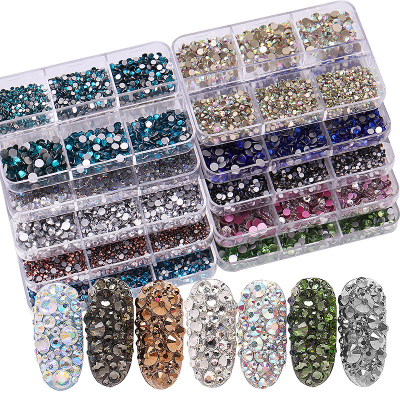 Manicure Flat Mixed Color Manicure Jewelry AB Porcelain White Champagne 6 Grid Jewel Nails Stick-on Crystals DIY Nail Ornament Wholesale