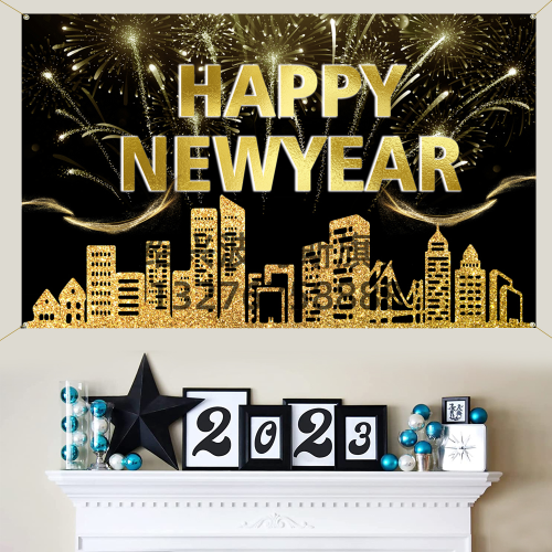 2024 Happy New Year Party Background Fabric Happy New Year Cross-Border Festival Flag Banner Photo Props