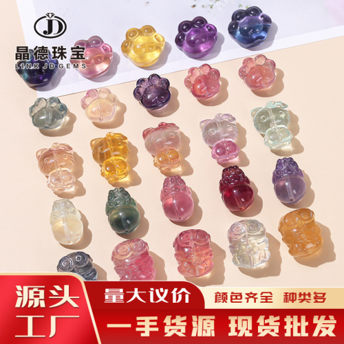 natural fluorite carving accessories cat‘s paw fox bow small drip diy korean jewelry small pendant wholesale