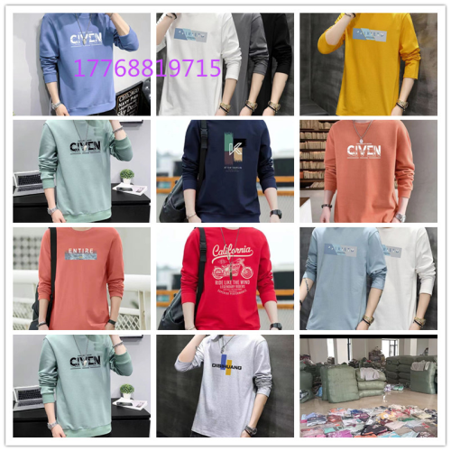 Spring and Autumn Men‘s round Neck Long-Sleeved T-shirt Pullover Men‘s Top Clothing Factory Leftover Stock Men‘s Bottoming Long Sleeve