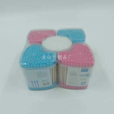 Disposable 120 Love Tube Color Double-Headed Wooden Stick Cotton Swab Cotton Swab Swab Cosmetic Cotton Swab Wholesale