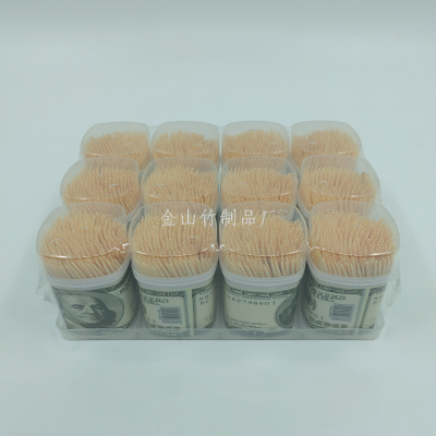Hotel Disposable Fruit Toothpick Household Hotel Portable Bottled Bamboo Toothpick Printed Dollar Bottle Toothpick