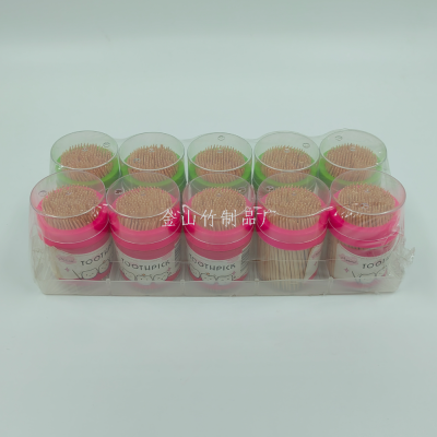10 Bottles of Environmentally Friendly Bamboo Toothpick Bottle Cylinder Double-Headed Bamboo Toothpick Household Hotel