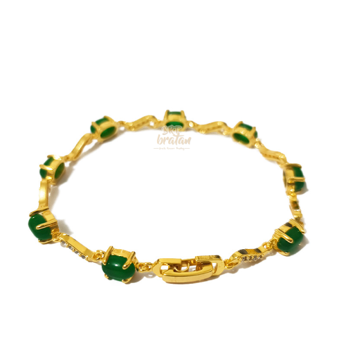 Green Stone Broken Diamond Micro-Inlaid White Stone Sand Gold Bracelet Imitation Gold Inlaid Jade Expensive Ornament Bracelet 