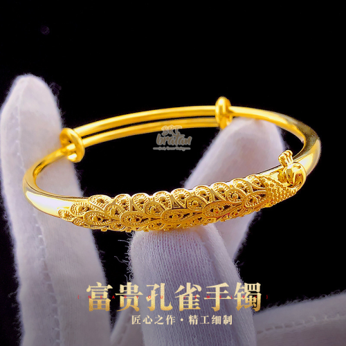 gold-plated women‘s peacock bracelet vietnam placer gold bridal wedding peacock push-pull bracelet dragon and phoenix bracelet live supply