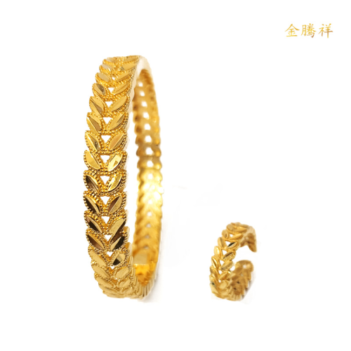buckle wheat bracelet & ring set alluvial gold love leaves real gold plating middle east south africa bracelet & ring set