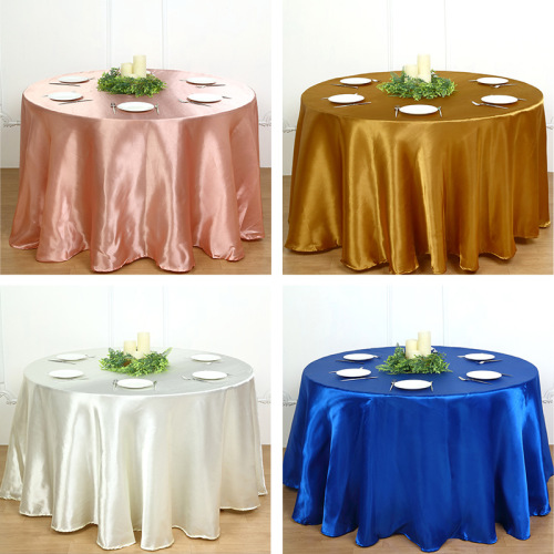 供应现代简约高端色丁圆桌布酒店婚庆餐桌宴会派对装饰圆形台布