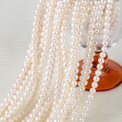 批发  强光天然淡水珍珠项链7-8mm近圆微暇串珠diy手工材料半成品