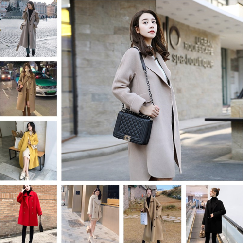 live supply fashion brand high-grade double-sided woolen coat mid-length winter thick style women‘s woolen coat