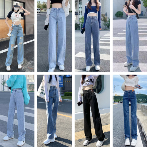 factory in stock wholesale women‘s jeans foreign trade korean style casual straight-leg wide leg denim trousers women‘s live stall