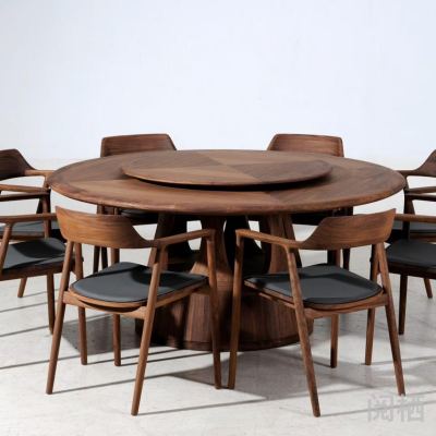 High-End North America Black Walnut Wooden round Table Solid Wood Large round Table Dining Table Minimalist Solid Wood Restaurant Furniture Creative Home