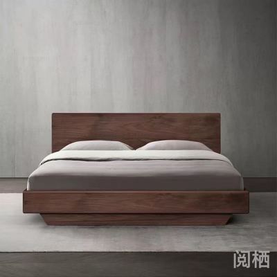 Minimalist Black Walnut Wooden Bed Solid Wood Double Bed Bedroom Large Bed Hanging Bed Italian Home Bed Bedroom Furniture Customization