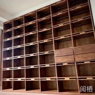 High-End Bookcase Cabinet Minimalist Side Cabinet North America Black Walnut Cabinet Customized Solid Wood Locker Wardrobe