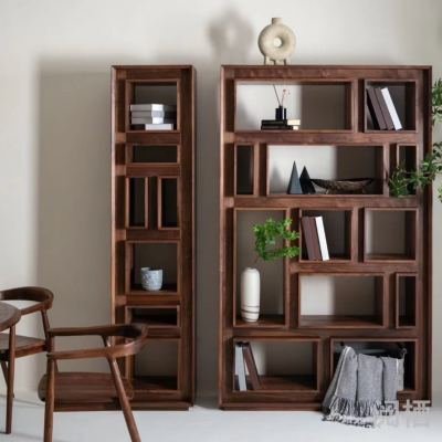 Minimalist Bookcase Cabinet Black Walnut Bookshelf and Storage Shelf Solid Wood Locker High-End Furniture Creative Home Customer-Made