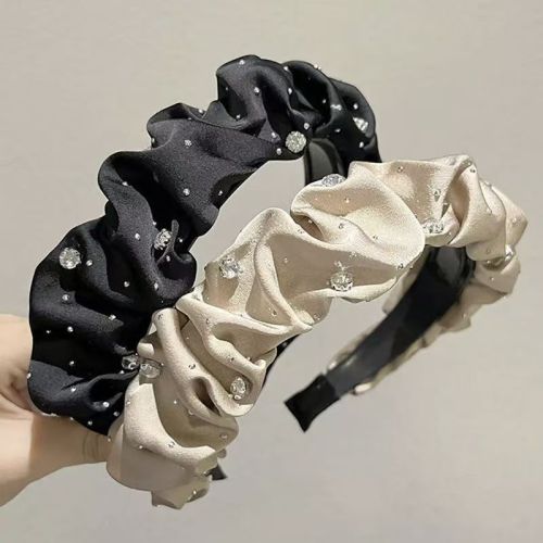 new starry sky high skull top pleated headband female summer french net red pressure hairpin dignified rhinestone headband wholesale