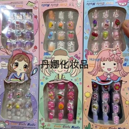 new children‘s cartoon cute nail piece with color accessories children‘s nail stickers finished nail wear nail