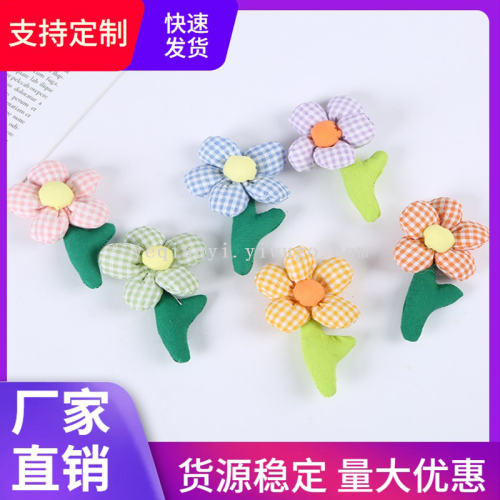 new fabric handmade flower accessories diy plaid five-petal flower three-dimensional cotton filling ornament accessories clothing accessories decoration