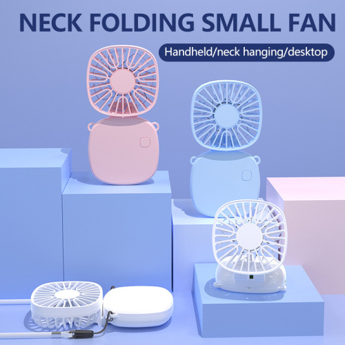 portable outdoor mini lanyard fan usb charging built-in battery folding pocket fan gift printed logo