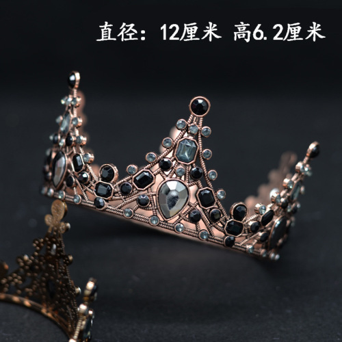 bridal round crown cake crown wedding bride birthday crown black retro baroque headdress factory wholesale