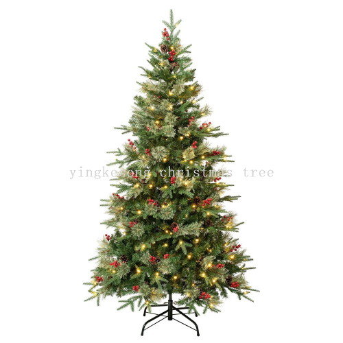 PE豪华加灯圣诞树尖头加开花松针豪华圣诞灯树圣诞树带灯