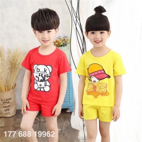 summer new cotton children‘s clothing short-sleeved suit children‘s short-sleeved shorts suit t-shirt boys and girls two-piece set wholesale