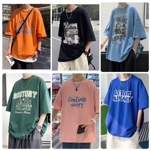 wholesale new cotton short-sleeved t-shirt men‘s fashion new loose half-sleeved shirt printed t-shirt stall processing