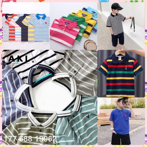 children‘s clothing summer lapel t-shirt factory sales stall solid color striped casual boys and girls lapel t-shirt top