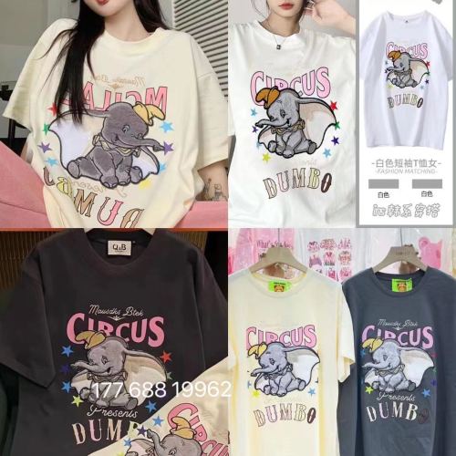 2023 new flocking doll ink painting short sleeve t-shirt edge covered loose version embroidery heavy industry three-dimensional high sense t-shirt