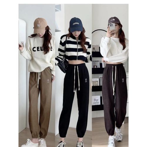 New Outdoor Large Size Fashion Slimming Wooden Cotton Velvet Casual Pants Women‘s All-Match Loose Fashion Ankle-Tied Sweatpants