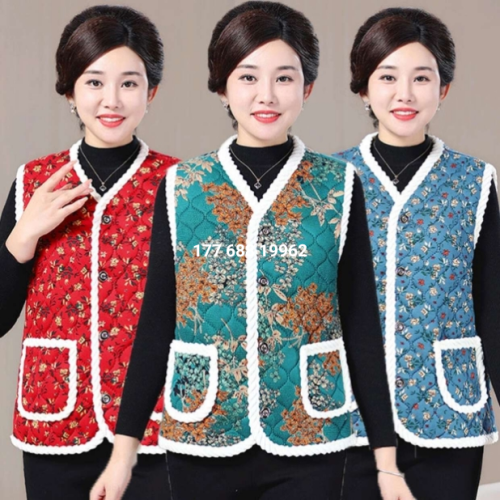 factory wholesale middle-aged and elderly vest women‘s cotton vest warm with velvet thick waistcoat mother‘s cotton vest