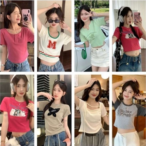 stall anchor live streaming physical store supply factory clearance t-shirt tail stock miscellaneous hot girl style short top