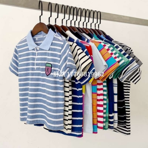factory children‘s clothing foreign trade leftover stock clearance 2024 new polo shirt children‘s striped lapel short sleeve t-shirt