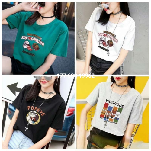 2024 short-sleeved t-shirt women‘s summer korean style women‘s t guangzhou stock tail goods 5 yuan factory stall night market foreign trade supply