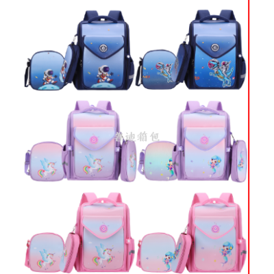 New Gradient One-Piece Three-Piece Primary School Student Schoolbag Grade 1-6 Boy Spine Protection Children Schoolbag Girl