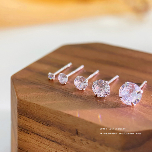 乾佳S999足银锆石耳钉睡觉不用摘耳环养耳棒2021年新款耳饰女气质