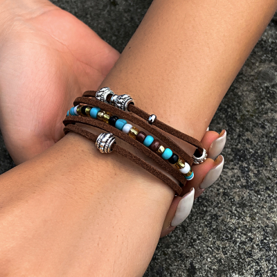 INS Style Bracelet, Mixed Color Rice Bead Leather Bracelet, Personality Versatile Vintage Hand Accessory