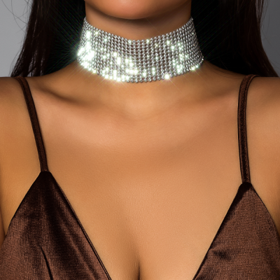 Luxury Fashion INS-style Choker, Diamond-Encrusted Mesh Chain Necklace, High-End Versatile Sexy Neck Chain