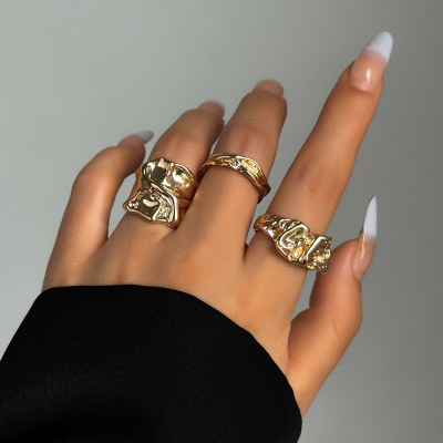 INS-style Rings, Irregular Liquid Metal Ring Set, Niche All-Match High-End Rings