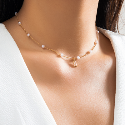 INS-style Necklace, Copper Chain with Simple Design, Niche All-Match Imitation Pearl Necklace