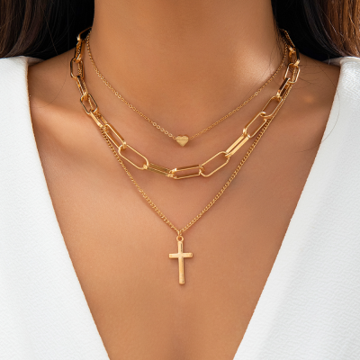 INS-style Niche Multi-layer Cross Pendant Necklace, Versatile Chain with an Atmospheric Collarbone Chain Vibe