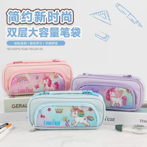 simple oxford fabric pencil bag good-looking three-color children‘s cartoon unicorn pencil case student studying stationery pencil case